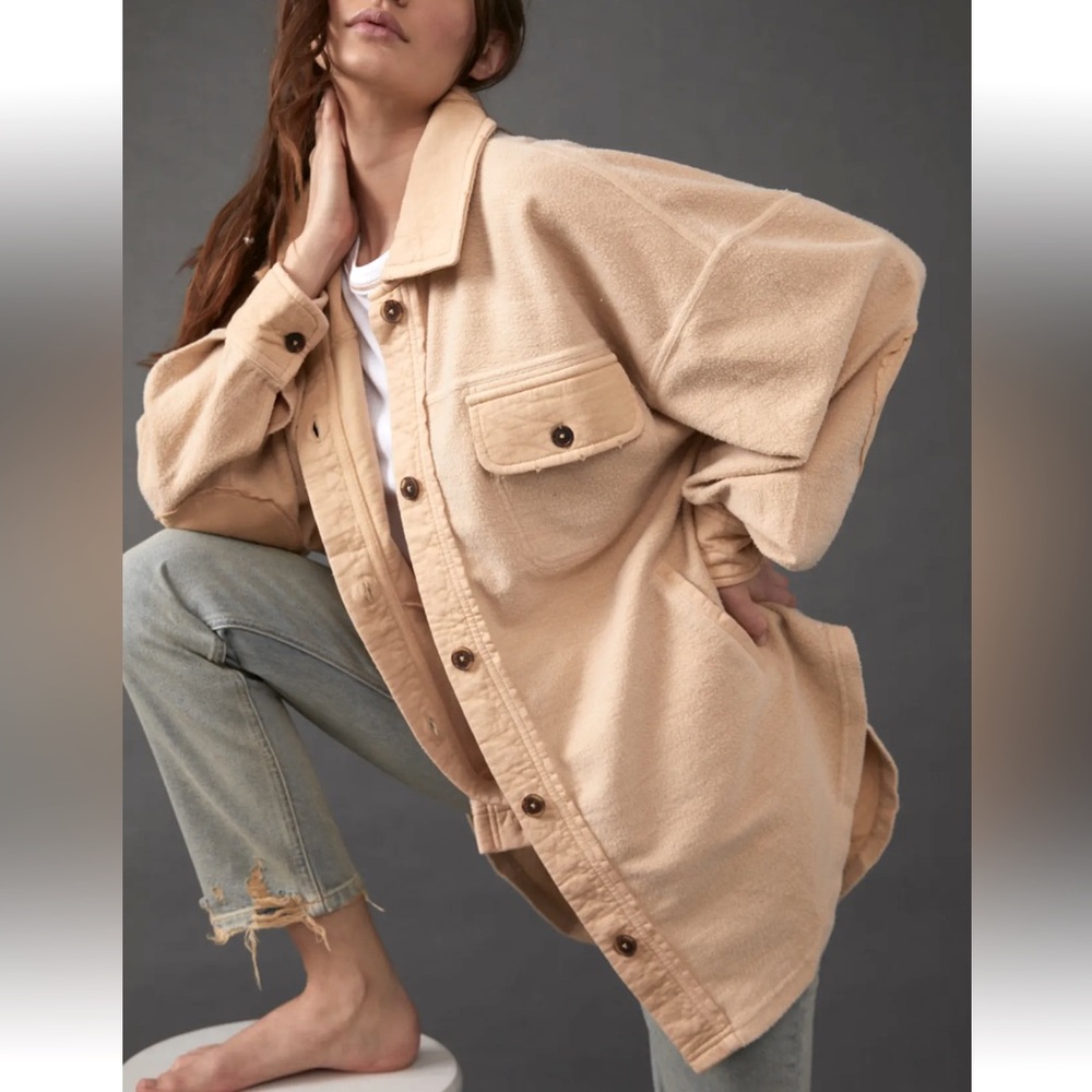 Free People Ruby Shacket Jacket in Sweetheart Sunrise Creamy Peach Size XS